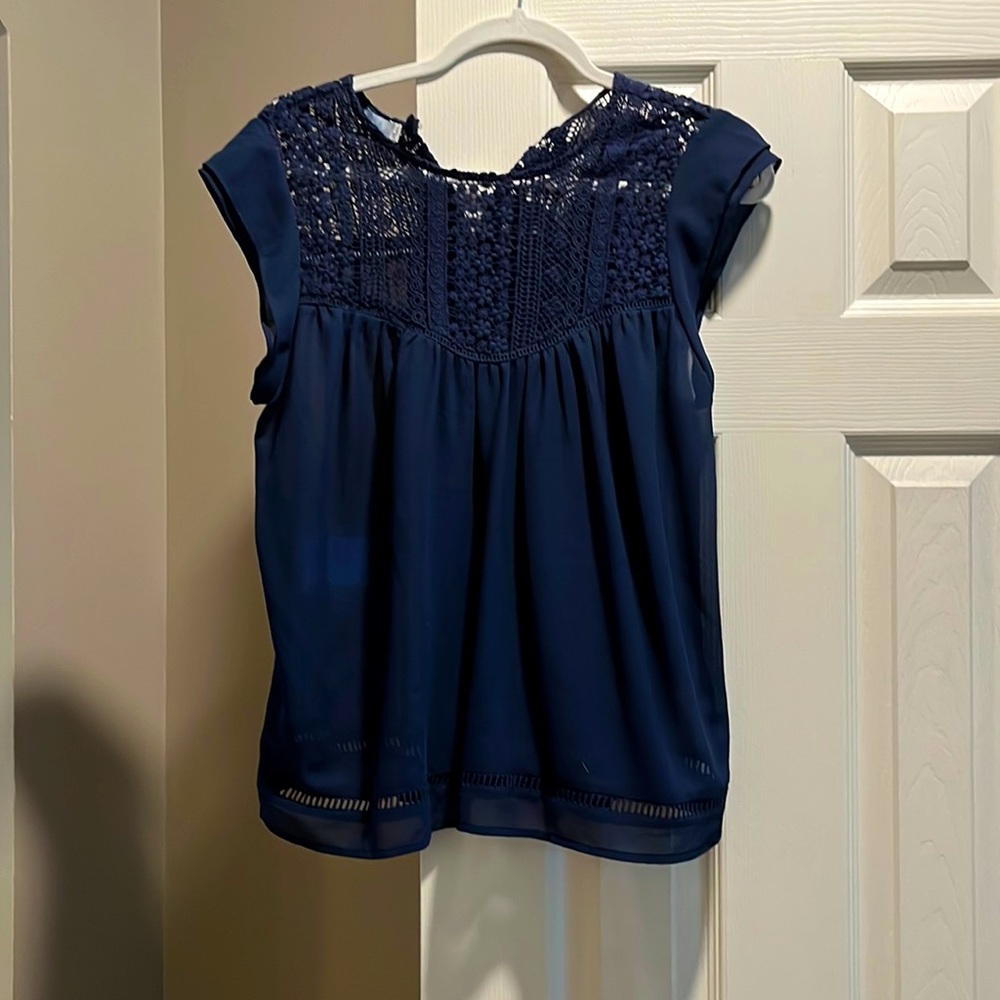 Navy sheer top with lace